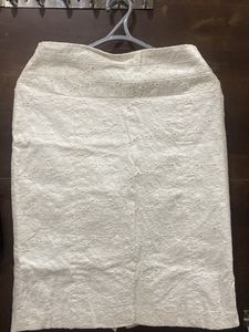High Waist White Embroidered Skirt