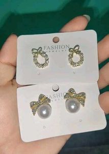 Pearl Bow Earrings. Set Of 2.