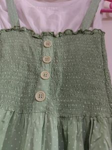 Frock(White+Olive Green)