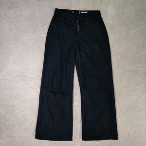 Ripped Wide Leg Black Jeans