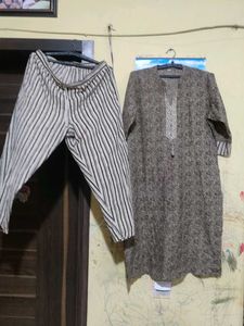 Brown Patterned Kurti Pant Set