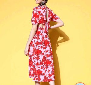 Floral Midi Dress with Cutout