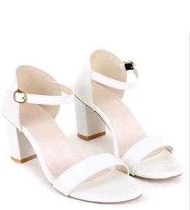 White Block Heel Sandals