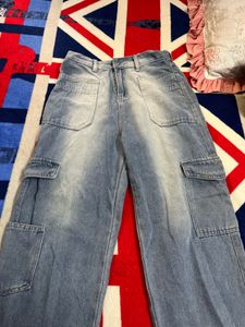 Light Wash Wide Leg Cargo Jeans