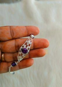Silver Bracelet with Purple Gem