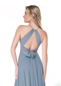 Elegant Dusty Blue Halter Azazie Dress (A8)