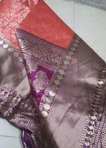 Pink &amp; Purple Border Banarasi Silk Saree