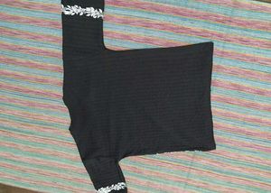 Black Tshirt With White Floral Work