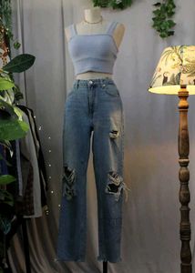 H&amp;M Distressed Wide Leg Jeans