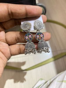 Silver Jhumka Earrings with Jagannath Design