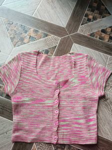 Pink Knit Cropped Cardigan