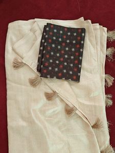 Jute Cotton Saree With Unstitched Blouse Piece.