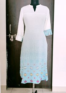 White & Blue Printed Kurti