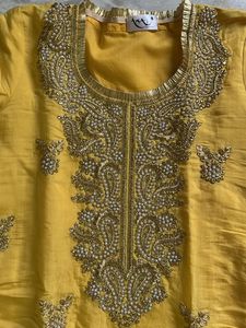 Beautiful Yellow Pearl Embroidered Ladies Kurta