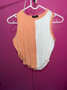 YUPU Ribbed Two-Tone Sleeveless Crop Top