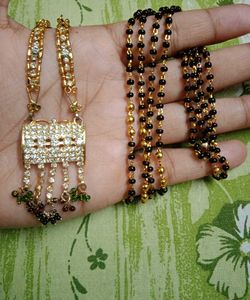 Gold Plated Mangalsutra Necklace - Diamond Pendant