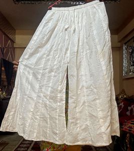 Shiffli Work White Embroidered Kalidar WidePalazzo