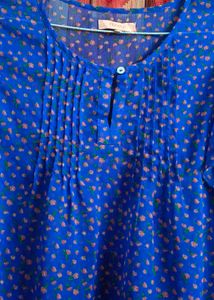 Blue Floral Sheer Ruffle Sleeve Top
