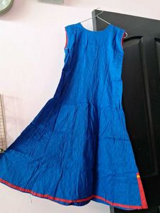 Vibrant Blue &amp; Red Embroidered Angrakha Kurti