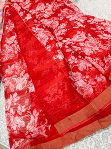 Red Floral Print Saree