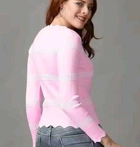 Pink Ruffle Trim Sweater