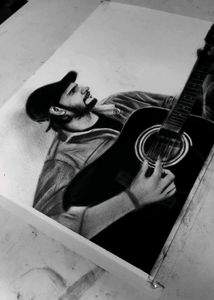 Framed Guitarist Graphite Drawing