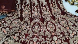 Heavy Dapka Hand Work Maroon Velve Bridal Lehnga