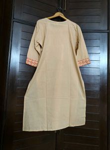 Women Beige Embroidery Khadi Cotton Suit Set