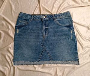 Distressed Denim Mini Skirt