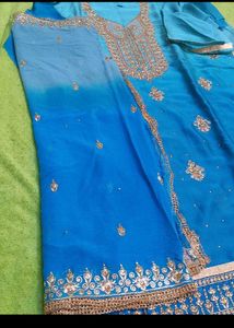 Blue Embroidered dress material