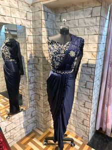 Navy Blue Embellished Saree