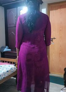 Magenta Kurta with Attached Shrug