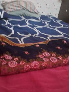 Rose With Navi Blue Georget Designer Saree