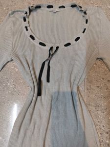 Ribbed Knit Ribbon Detail Top
