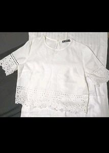 Lace Trim White Blouse