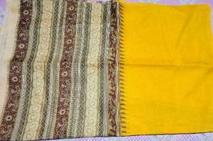 Yellow & Beige Printed Saree
