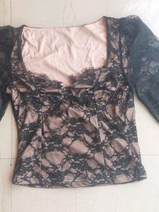Urbanic Black Fitted Net Top(M)