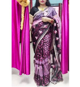 A Beautiful Pink Black Combination Floral Saree