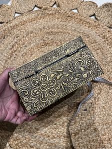 Wooden Vintage Box With Brass