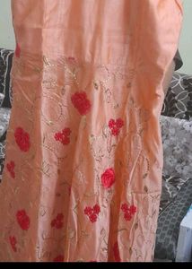 Peach Floral Embroidered Gown