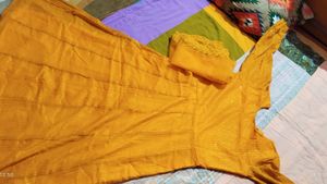 Musturd Colour Long Anarkali With Net Dupatta