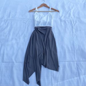 Y2K One Side Asymmetrical Grey Rib Pinterest Skirt