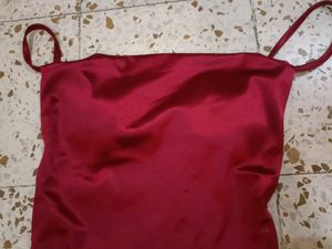 Red Satin Slit dress