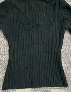 Black Ribbed Knit Top