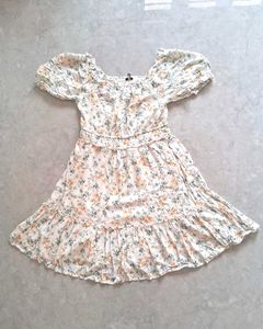 White Floral Printed Zudio Frock