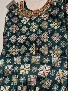 One Piece Gown With Mirror Work Dupatta For Mehndi