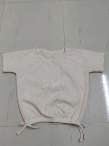 White Embossed Graphic Crop Top