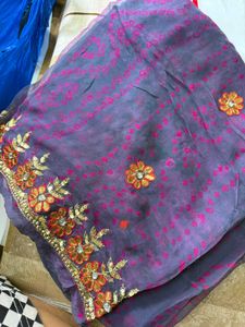 Embroidered Purple &amp; Pink Sari