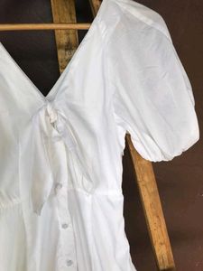 White Puff-sleeve Midi Dress.