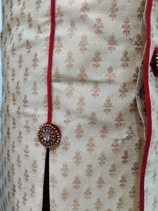Men Sherwani Dhoti Stitched Set -Cream &amp; Maroon
